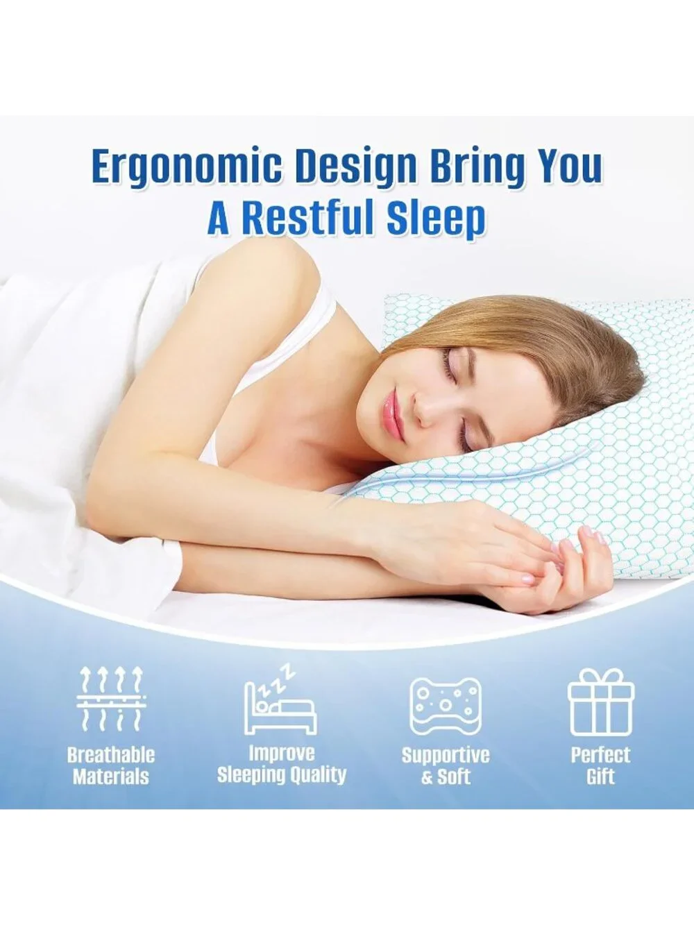 〽️Cooling Pillow King Size Set of 2 Blue Shredded Memory Foam Adjustable Pillows